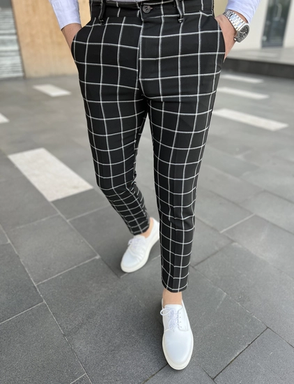 Herr Bomulls Rutig Chinos Svart Bolf 0046