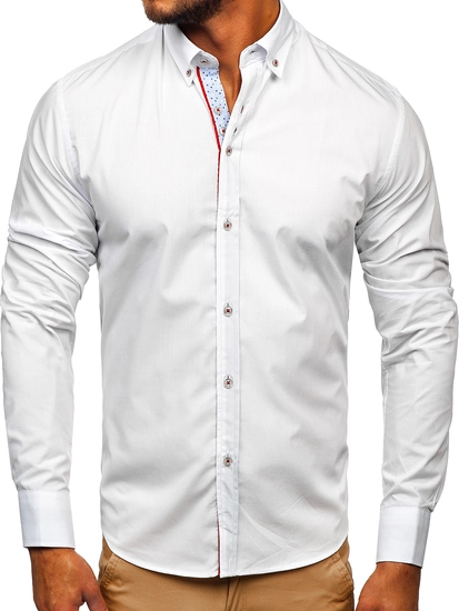 Herr Elegant Långärmad Skjorta Vit Bolf 8839