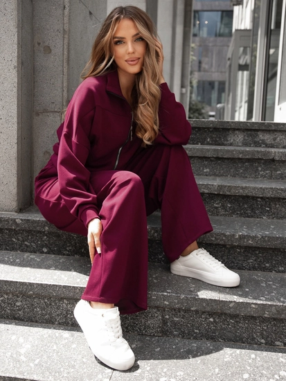 Dam 2-delad Träningsoverall med dragkedja och smör Vinröd Bolf 821109