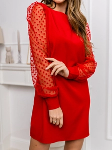 Dam Utsvängd Klänning med chiffongärmar Röd Bolf 8234