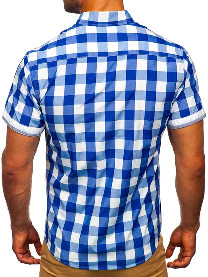 Herr Kortärmad rutig skjorta Kungsblå Bolf 4508