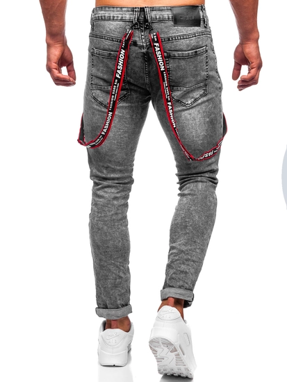 Herr Jeans Slim Fit med hängslen Svart Bolf KX968-C