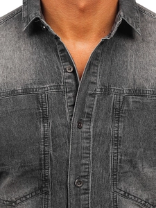 Herr Långärmad Jeansskjorta Grafitgrå Bolf MC712G
