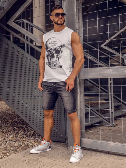 Herr Linne med tryck Vit Bolf 14807A