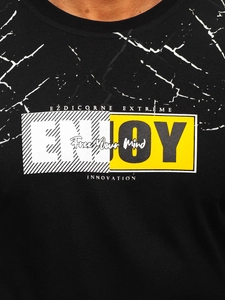 Herr Bomulls T-shirt med tryck Svart Bolf 147737