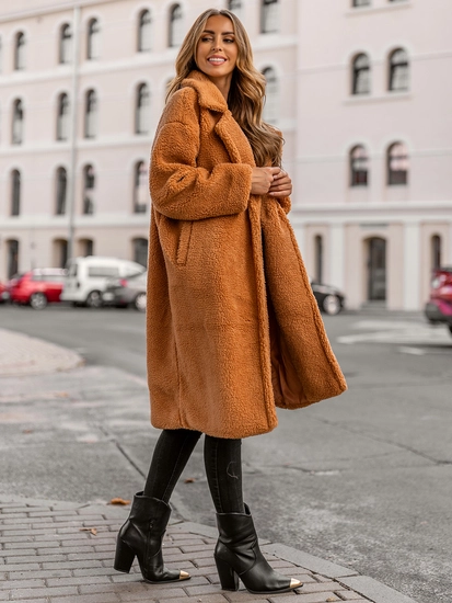 Dam Varm Lång Vinterkappa Kamelfärgad Bolf AN105