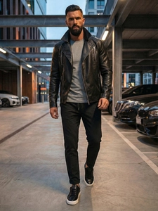 Herr Skinnjacka Bikermodell Svart Bolf 11Z8056