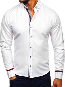 Herr Elegant Långärmad Skjorta Vit Bolf 5801-A