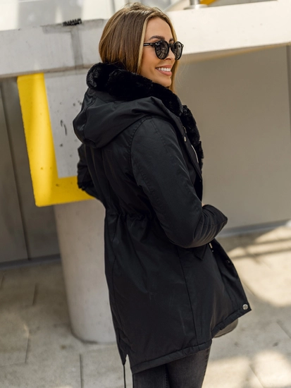 Dam Vinterparkas med huva Svart Bolf 5M762
