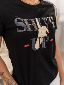 Dam T-shirt med tryck Svart Bolf 95T2501