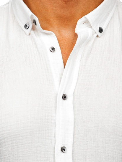 Herr Långärmad Muslin Skjorta Vit Bolf 22746