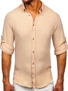 Herr Långärmad Muslin Skjorta Beige Bolf 22746
