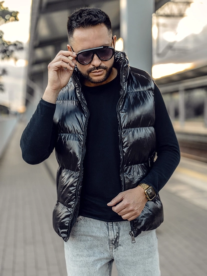 Herr Tjock Quiltad Väst Svart Bolf 9968