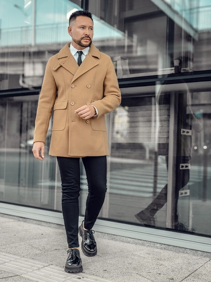 Herr kort dubbelknäppt vinterkappa Kamel Bolf 11Z8215A