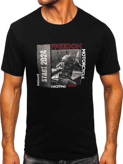 Herr Bomulls T-shirt med tryck Svart Bolf MPO3475