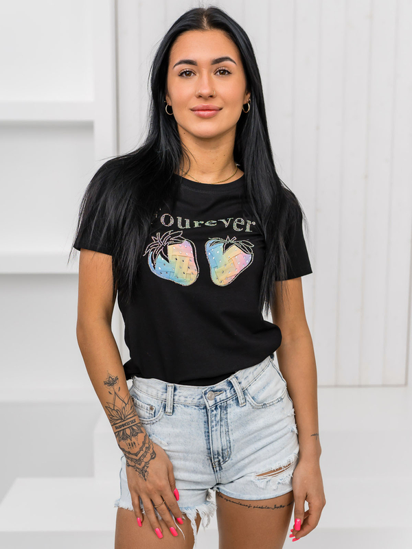 Dam T-shirt med tryck Svart Bolf 95T2518