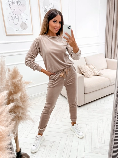 Dam 2-delad Velour Träningsoverall Beige Bolf 8129