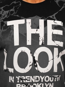 Herr Bomulls T-shirt med tryck Svart Bolf 627