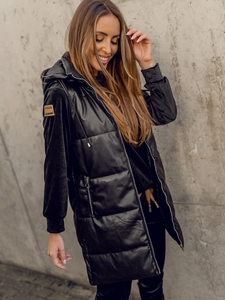 Dam Lång Quiltad Väst Svart Bolf AY756