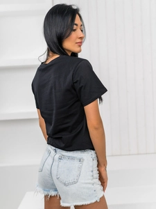 Dam T-shirt med tryck Svart Bolf 97T2112