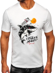 Herr Bomulls T-shirt med tryck Vit Bolf MPO3502