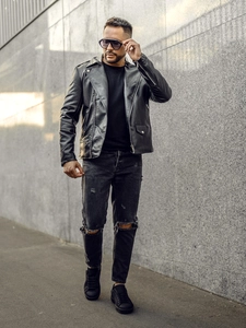 Herr Skinnjacka Bikermodell Svart Bolf 11Z8014