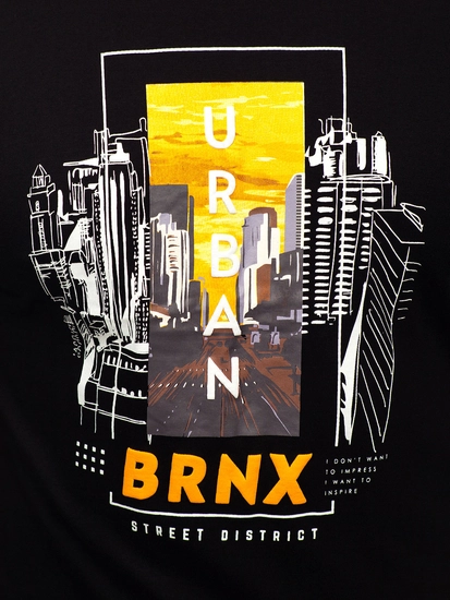 Herr Bomulls T-shirt med tryck Svart Bolf MPO3452