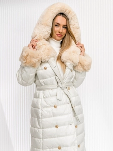Dam Lång Quiltad Vinterjacka med huva Ecru Bolf 5M3160