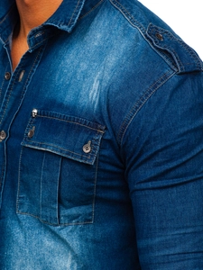 Herr Långärmad Jeansskjorta Ljusblå Bolf MC702BC