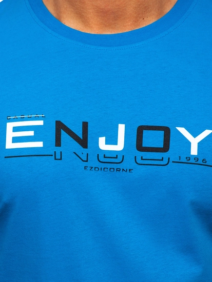 Herr Bomulls T-shirt med tryck Himmelsblå Bolf 14739