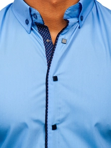 Herr Elegant Långärmad Skjorta Himmelsblå Bolf 7724-1