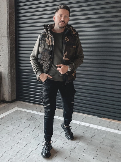 Herr Camo Quiltad Väst med huva Kaki Bolf 6876