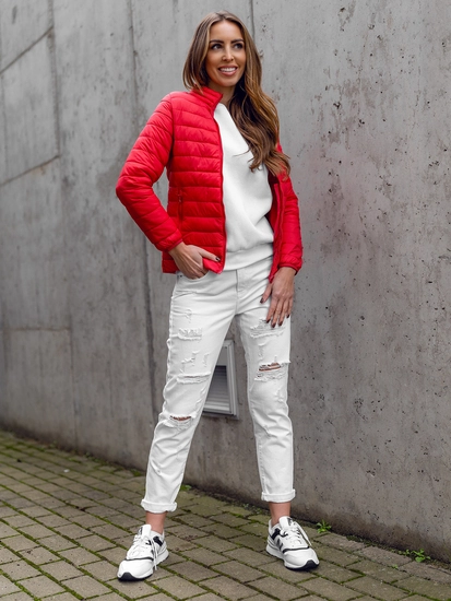 Dam Quiltad Lättviktsjacka med Ståkrage Mörkröd Bolf 1141