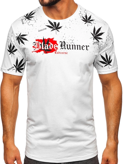 Herr Bomulls T-shirt med tryck Vit Bolf 14744