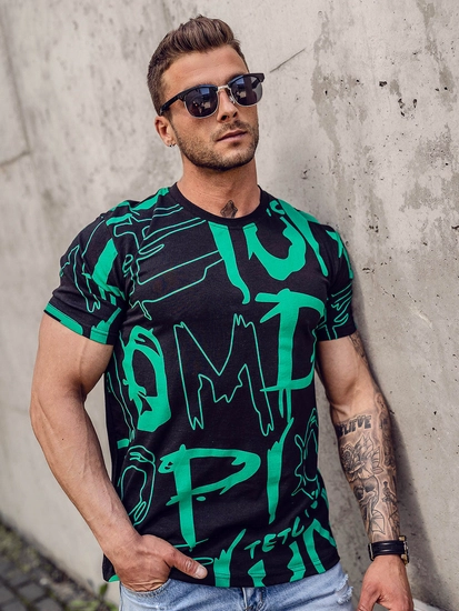 Herr Bomulls T-shirt med tryck Svart Bolf KS1972A