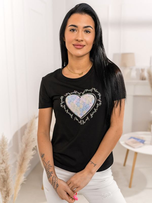 Dam T-shirt med tryck Svart Bolf 95T2510