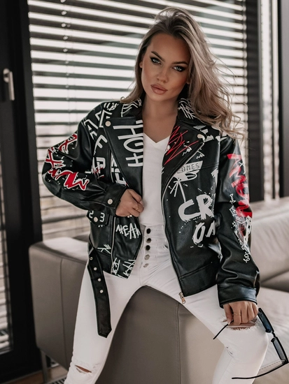 Dam Bikerjacka i läder Svart Bolf HX1995