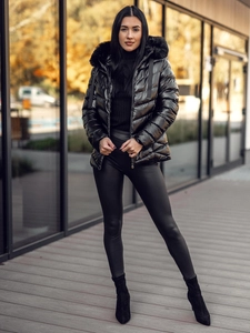 Dam Quiltad Vinterjacka med huva Svart Bolf 5M3138A