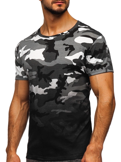 Herr Camo T-shirt med tryck Grå Bolf S808