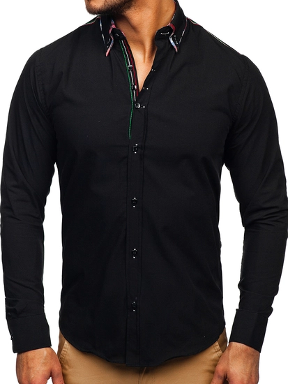 Herr Elegant Långärmad Skjorta Svart Bolf 2705