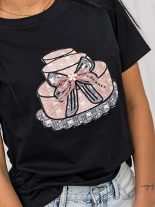 Dam T-shirt med tryck Svart Bolf 97T2113