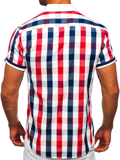 Herr Elegant Rutig Kortärmad Skjorta Röd Bolf 8901