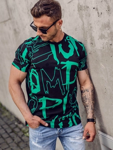 Herr Bomulls T-shirt med tryck Svart Bolf KS1972A