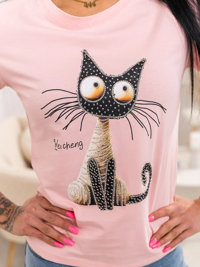 Dam T-shirt med tryck Rosa Bolf 95T2515