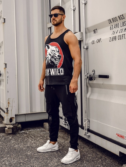 Herr Linne med tryck Svart Bolf 143029A