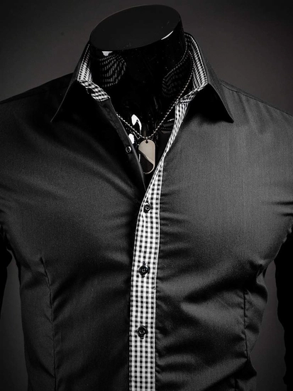 Herr Elegant Långärmad Skjorta Svart Bolf 0939A