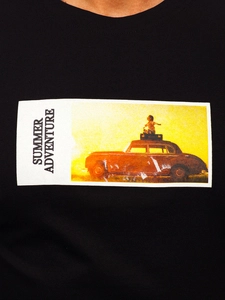 Herr Bomulls T-shirt med tryck Svart Bolf MPO3559