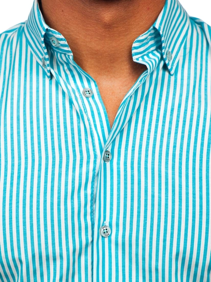 Herr Randiga Långärmad Skjorta Turkos Bolf 22731