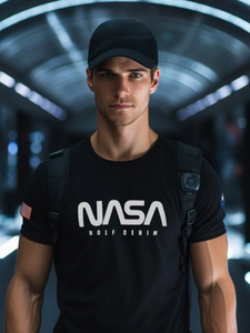 Herr BomullsT-shirt med tryck Svart Bolf 14401