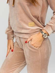 Dam 2-Delad Velour Träningsoverall Beige Bolf 637